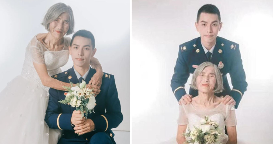 張佳港一出生就被棄養，並被唐才英領養。由於母親年輕時很愛美，卻從未穿過婚紗，所以張佳港特地安排幫母親拍攝婚紗照，替她圓夢。（翻攝微博）