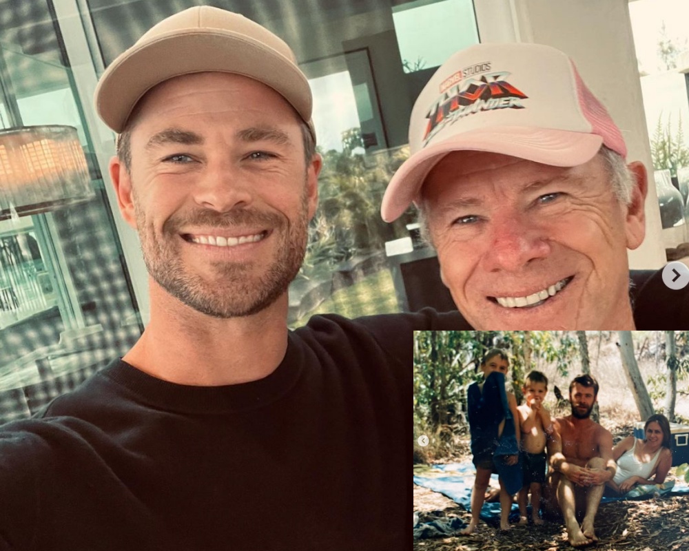 克里斯漢斯沃（左）與父親克雷格（右）的合照，小圖則是老爸克雷格年輕時的照片。（翻攝自Chris Hemsworth官方Instagram）