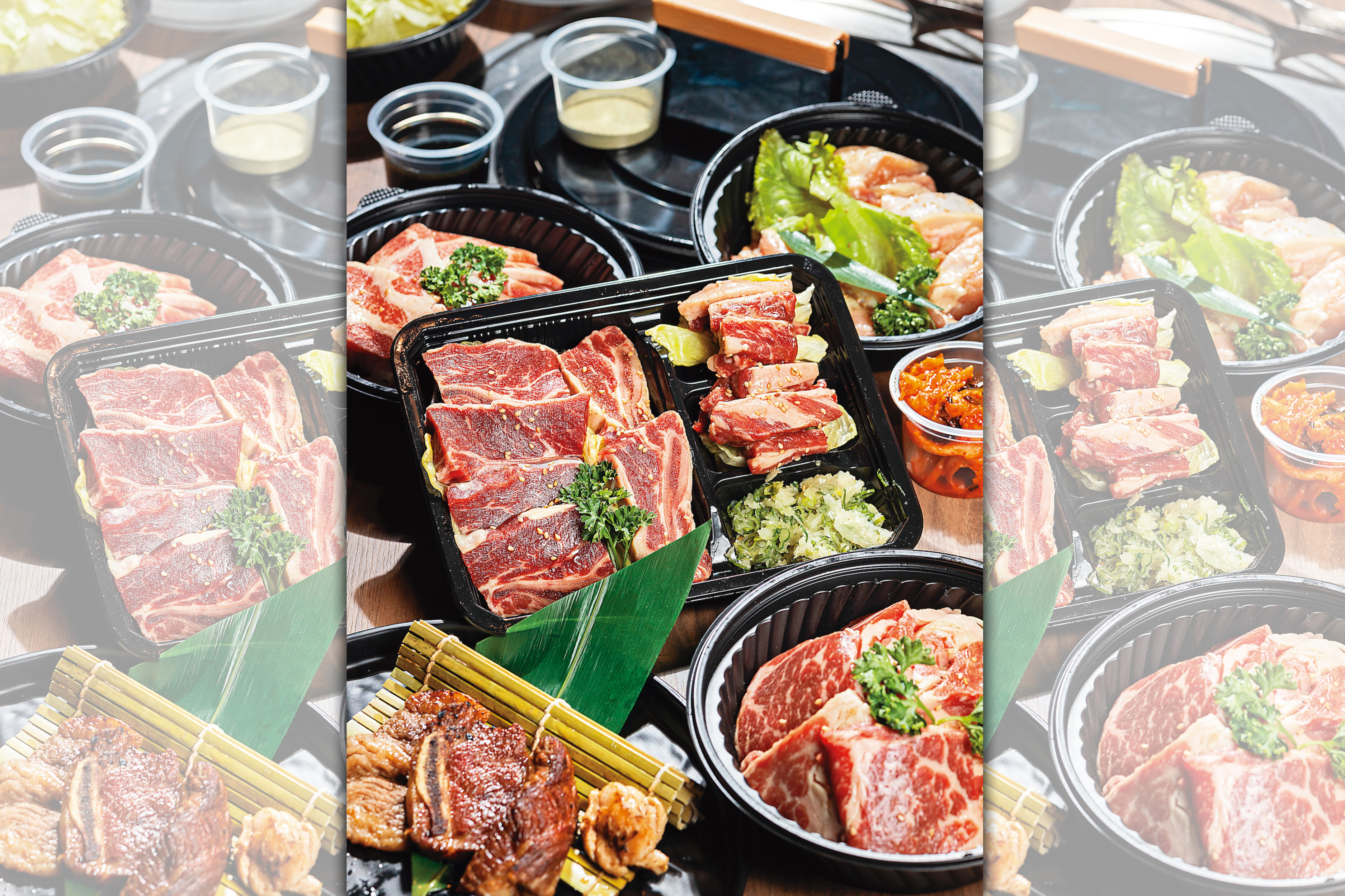 「極上牛盛合」有耐烤的美國帶骨牛小排和Prime羽下牛排，新手也不怕失手。（1,290元／組）