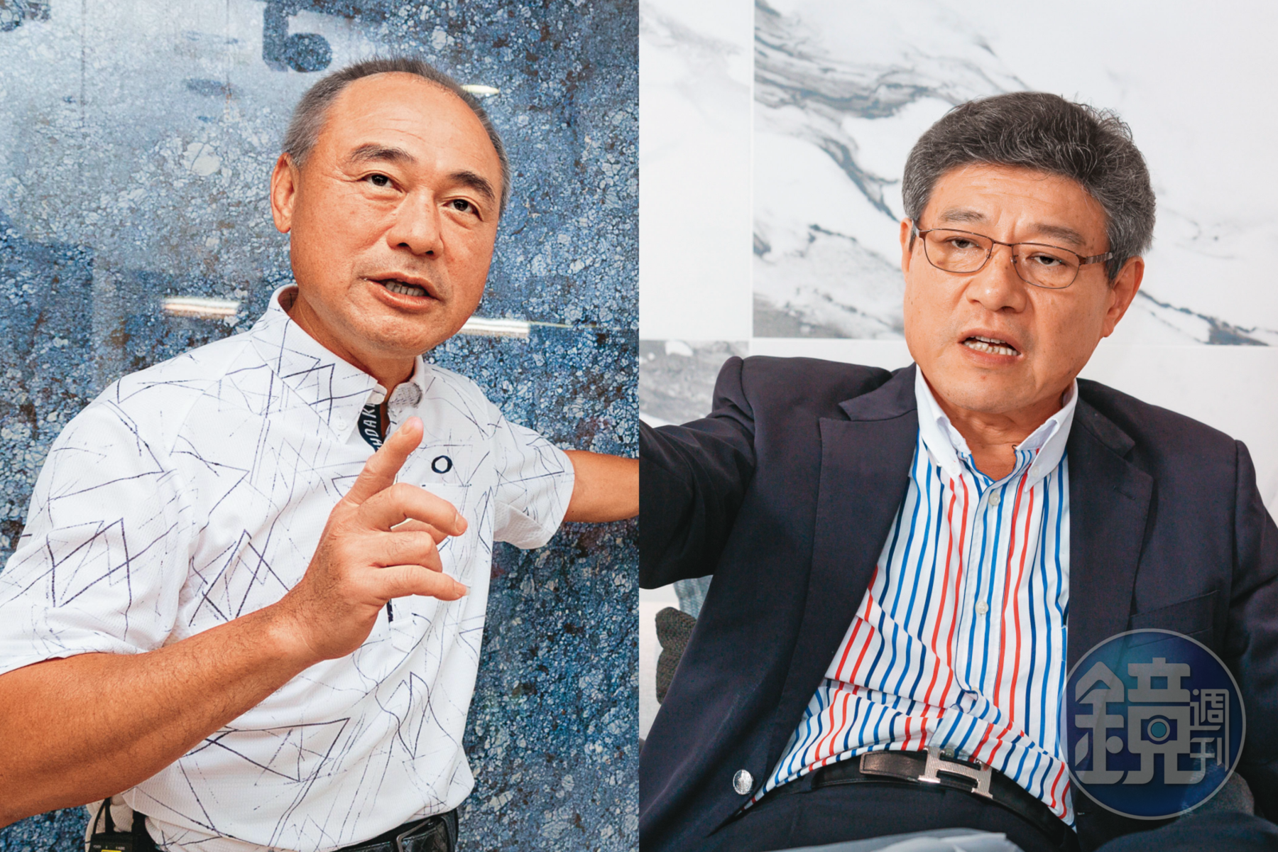 台灣磁磚存亡之際,林榮德(右)呼籲政府重課東南亞4國反傾銷稅;陳裕愷(左)則痛批,台灣磁磚業沒有競爭力,要以反傾銷稅求生存。