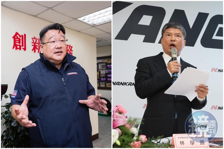 泰豐經營權之爭休戰,公司與市場派談和,雙方共同提一份名單。左圖為泰豐董事長馬述健、右圖為南港輪胎榮譽董事長林學圃。