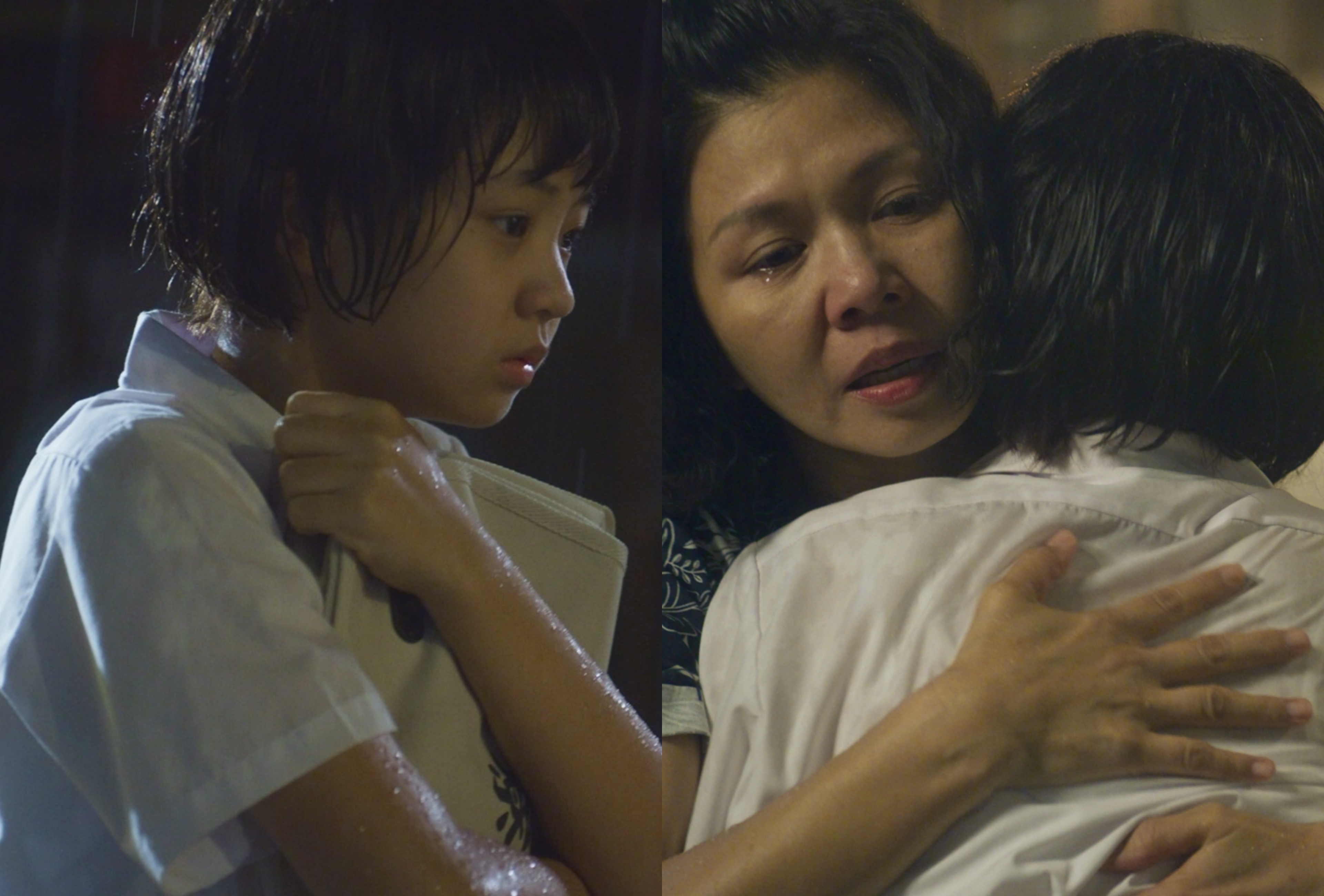 小嘉玲在颱風夜遇到變態性騷擾，她嚇傻被母親抱在懷中。（華視、Catchplay提供）