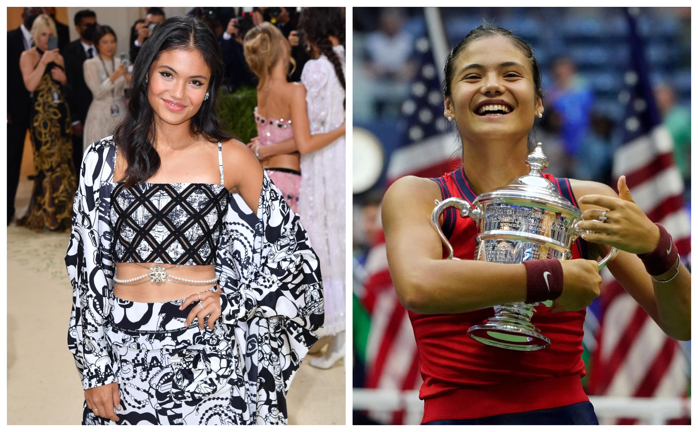 拉杜卡努獲得美網冠軍後，受邀參加時尚盛宴MET Gala（左圖）。（翻攝WTA推特）