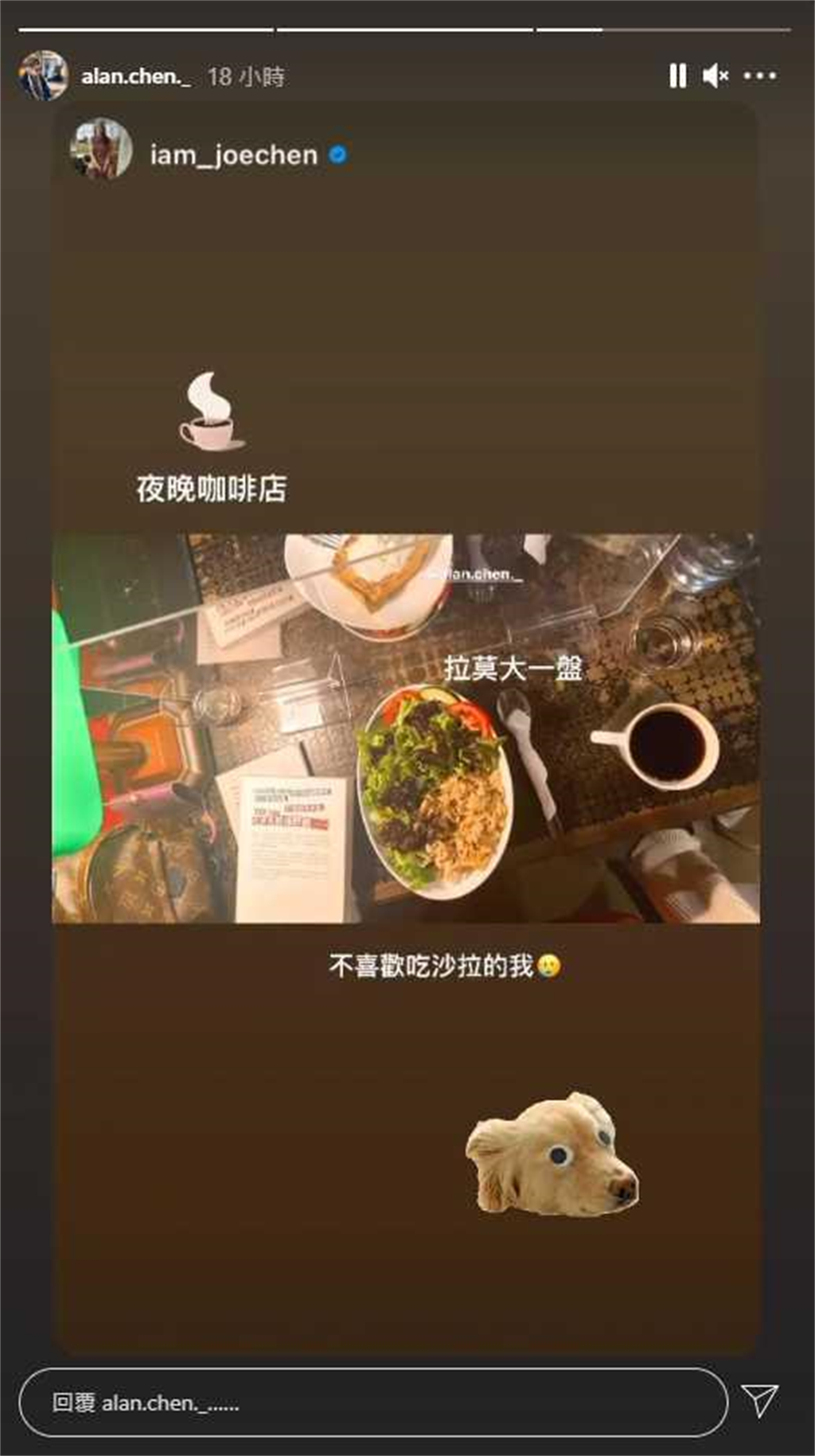 這一夜,陳喬恩只吃沙拉。(陳喬恩IG)