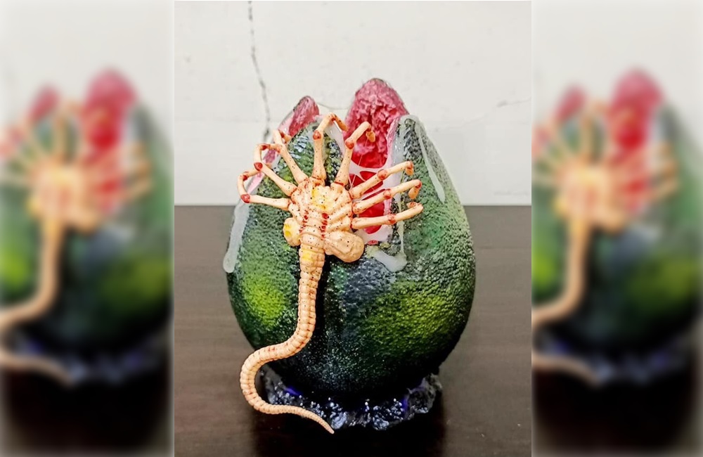 林姓網友在臉書發文，分享姐姐參加幼稚園柚子創作大賽的「異形」造型作品。（翻攝爆廢公社臉書）