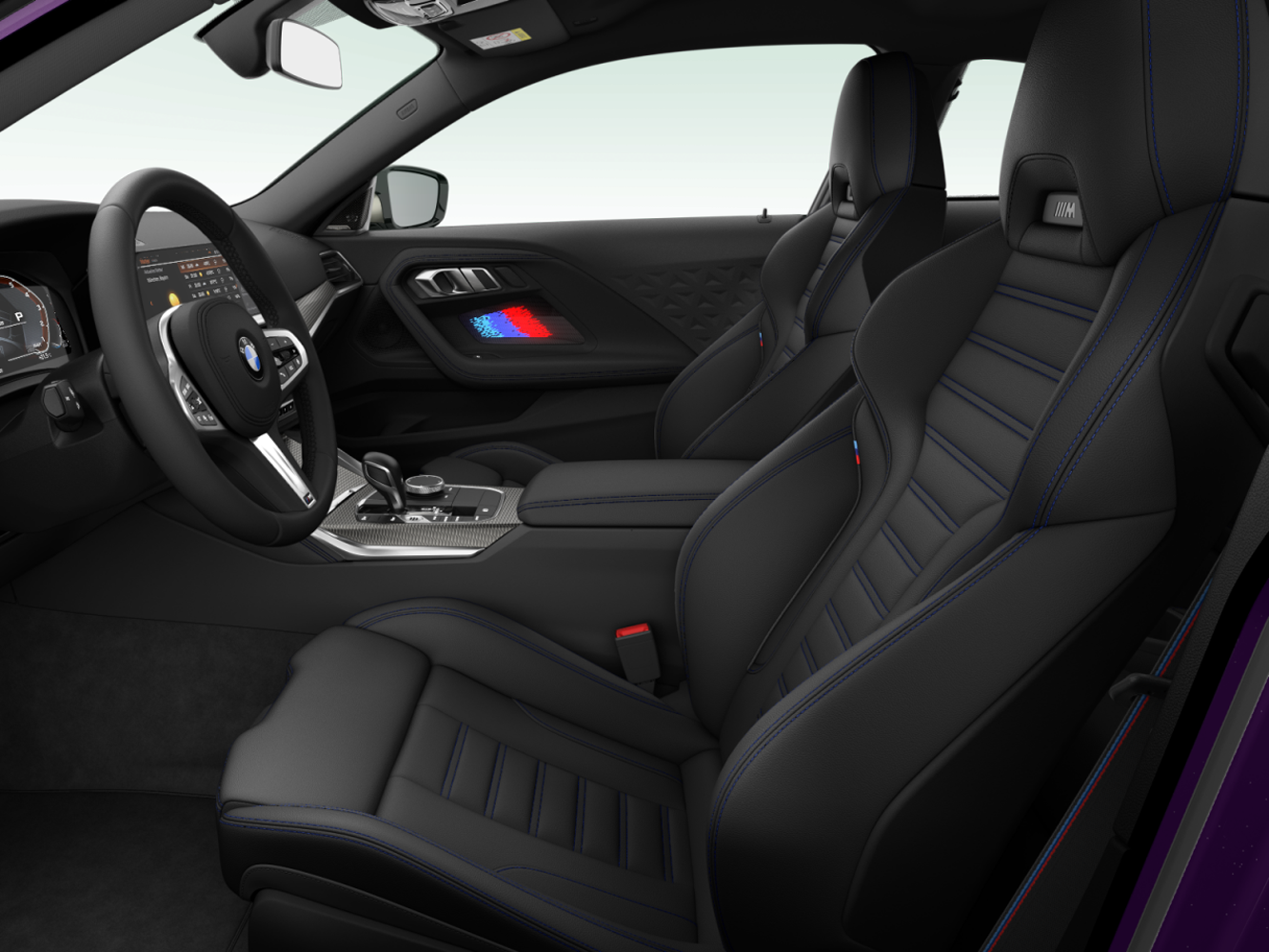 M240i xDrive專屬Vernasca真皮M雙前座跑車座椅與M光影車門飾板，洋溢BMW M Performance動感風格。