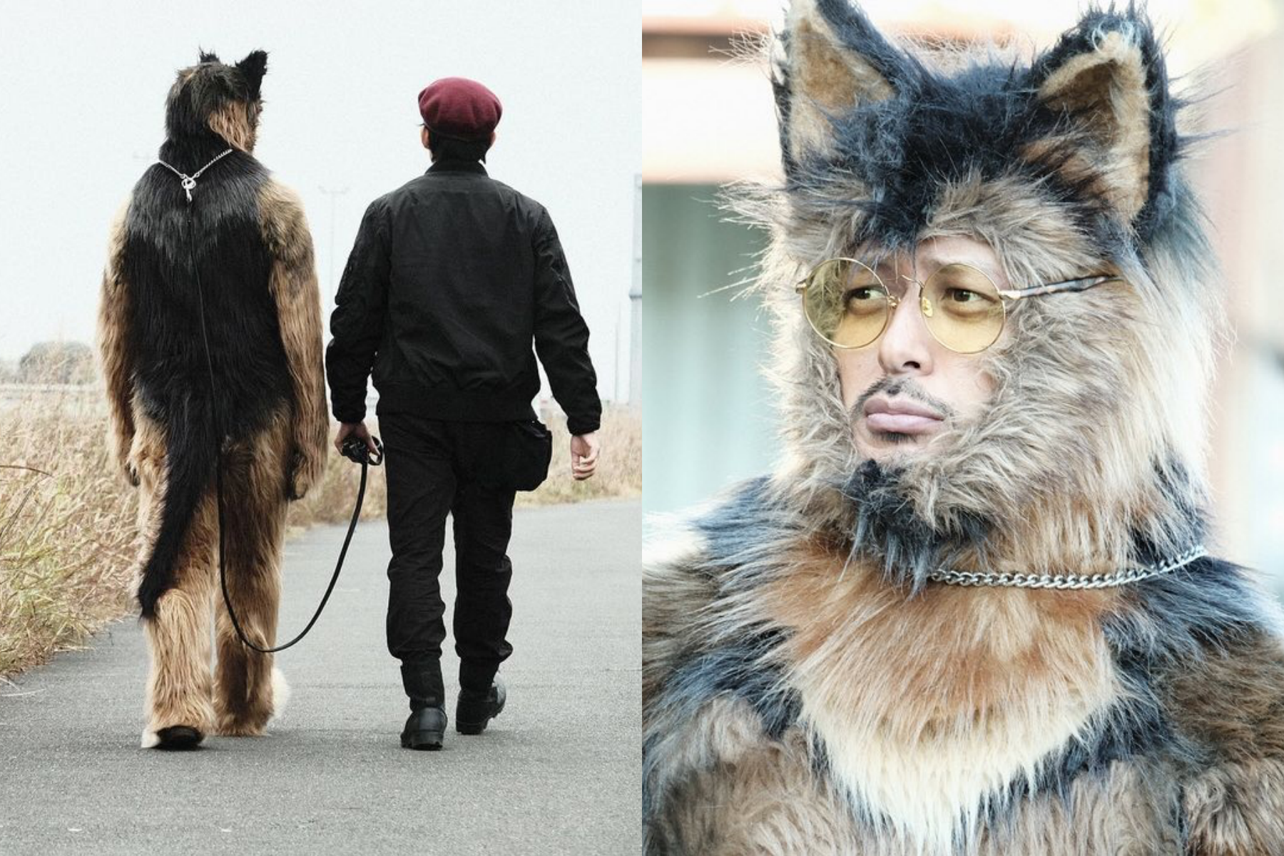 小田切讓扮演警犬的造型相當用心,不僅滿身毛還想「項圈」。(翻攝自@nhk_oliver IG)