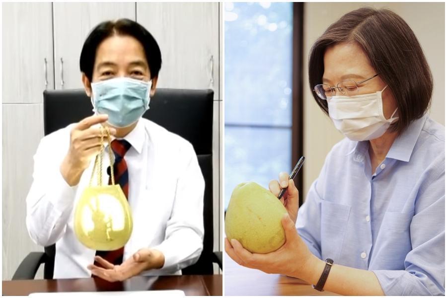 總統蔡英文與副總統賴清德透過社群網站曬出和中秋節應景水果「柚子」有關的貼文。（翻攝賴清德、蔡英文臉書）