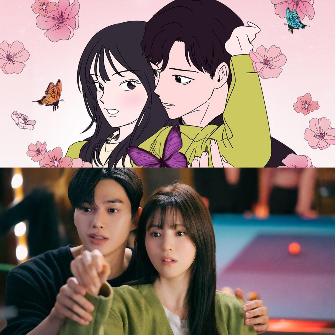 韓劇《無法抗拒的他》(下圖)改編自LINE WEBTOON同名網漫(上圖),在台灣有很高的討論度。(上圖:LINE WEBTOON提供;下圖:Netflix提供)