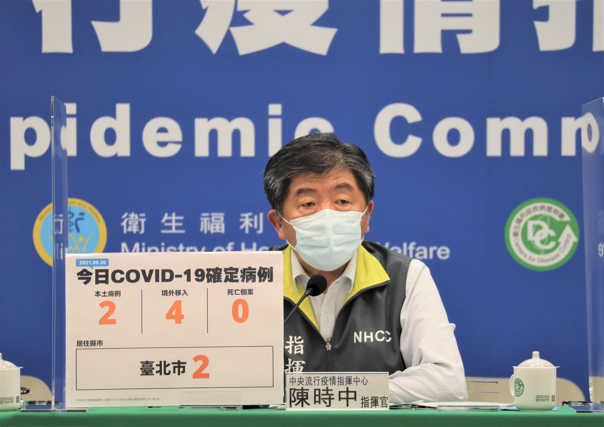 中央流行疫情指揮中心今(20)日公布國內新增6例COVID-19確定病例,分別為2例本土及4例境外移入。(指揮中心提供)