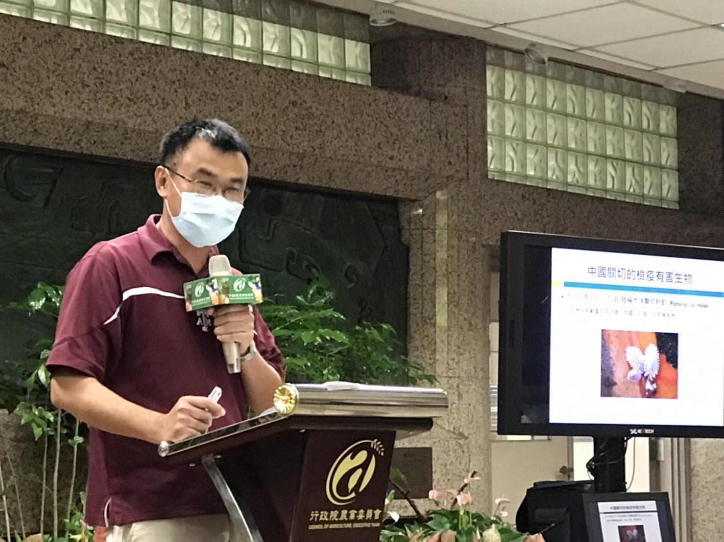中國以檢出「太平洋臀紋粉介殼蟲」為由,禁止我國釋迦及蓮霧輸入,農委會主委陳吉仲19日召開記者會說明因應措施。(農委會提供)