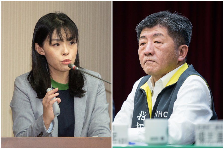 民眾黨立委高虹安（左）質疑，我國政府並未像韓國一樣積極催討疫苗，衛福部長陳時中（右）反駁，就莫德納疫苗看來，台灣的到貨率還較高。（本刊資料照）