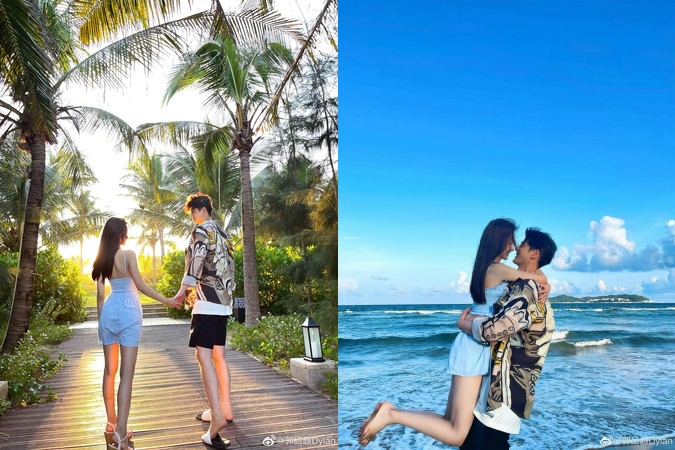 郭品超與女友馬澤涵甜還要更甜，海邊送閃。（翻攝自郭品超微博）