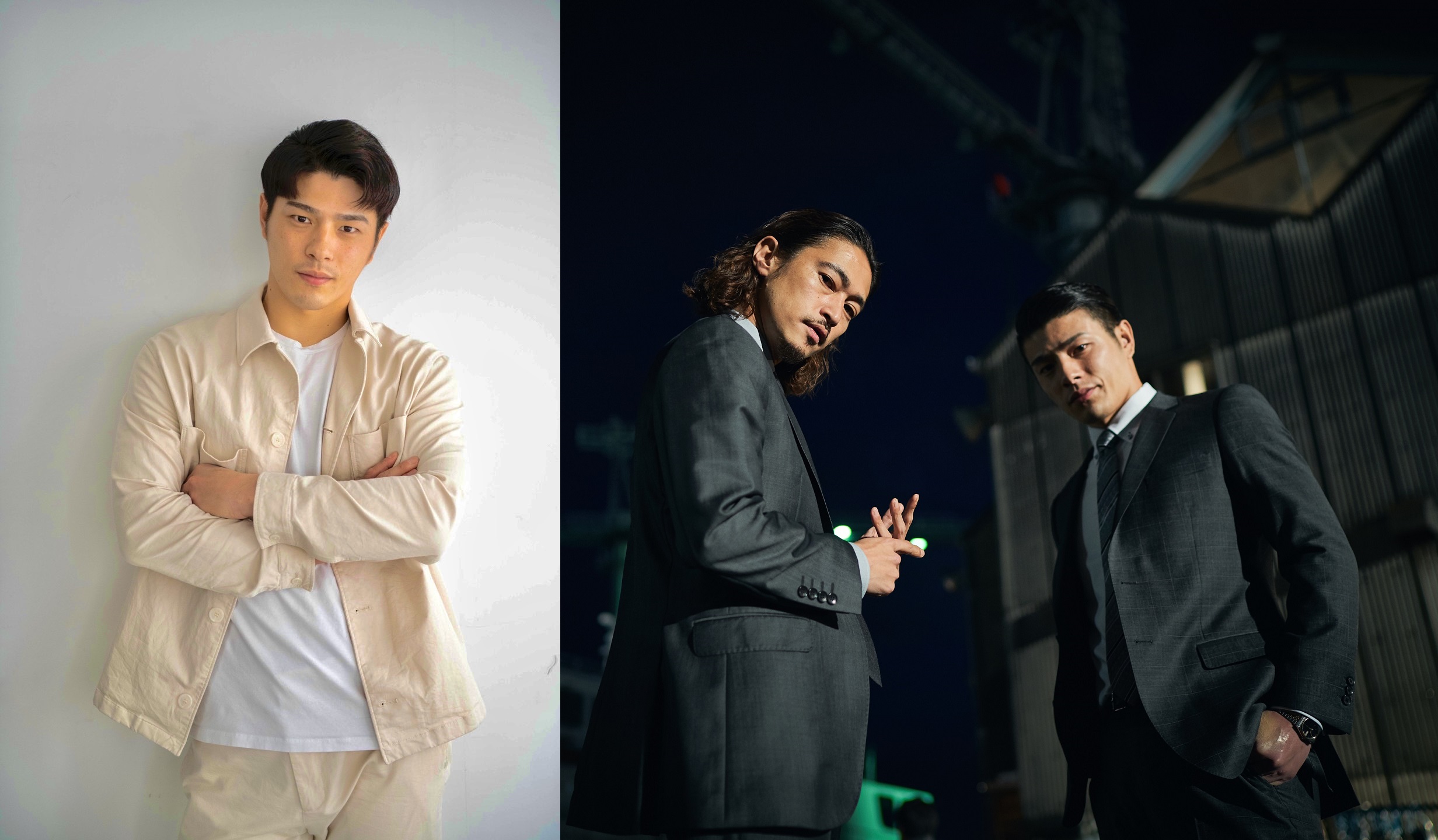 湊祥希（左圖）入行後放眼海外市場，2018年與窪塚洋介（右圖左）合作BBC影集《義理/恥》。（左圖蜜蜂工房提供，右圖Netflix提供）