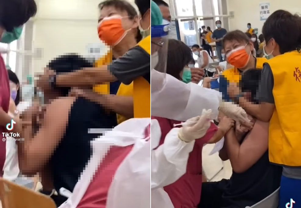 一名高中男學生在接種疫苗時放聲大叫，引發熱議。（翻攝自TikTok）