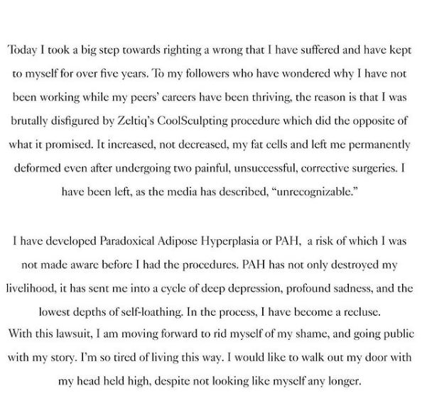 琳達伊凡奇莉絲塔決定硬起來對整形機構提告。（翻攝自lindaevangelista IG）