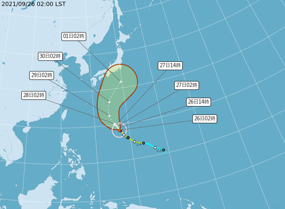 颱風蒲公英中心位置在北緯18.4度,東經137.1度,以每小時8公里速度,向北北西進行。(中央氣象局提供)
