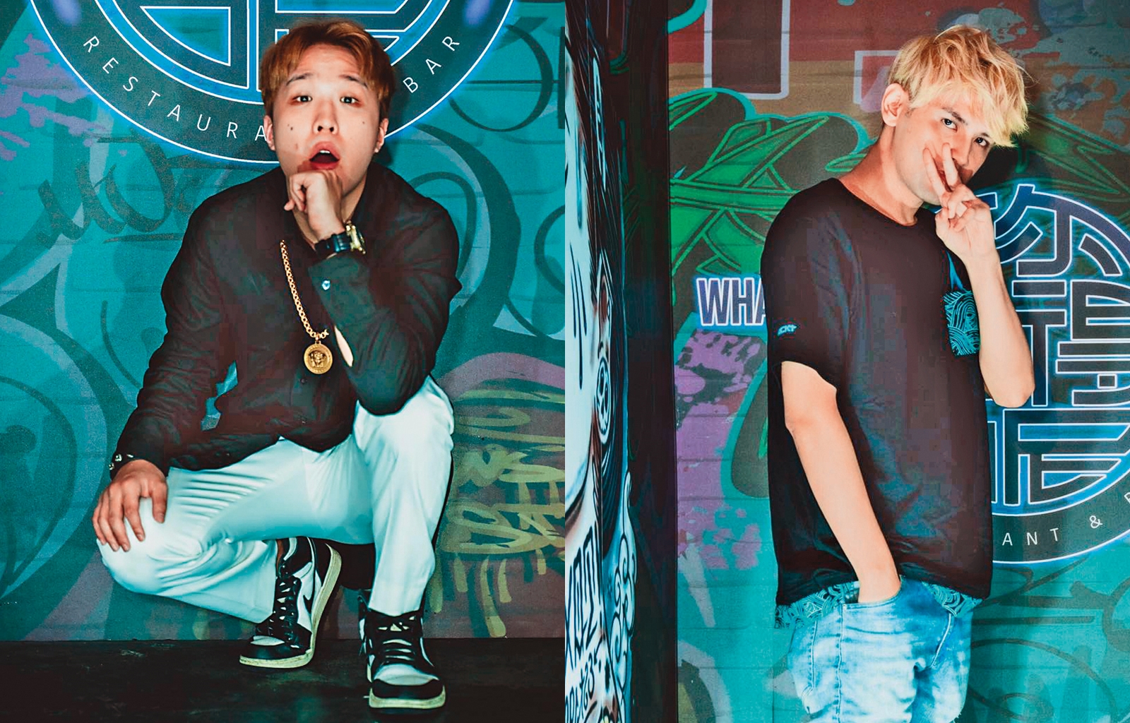 大根（左圖）與好友大飛、阿虎合資開設「你覺得呢餐酒館」，陳零九（右圖）當時還到場助陣，可見兩人的好交情。（翻攝自你覺得呢餐酒館臉書）