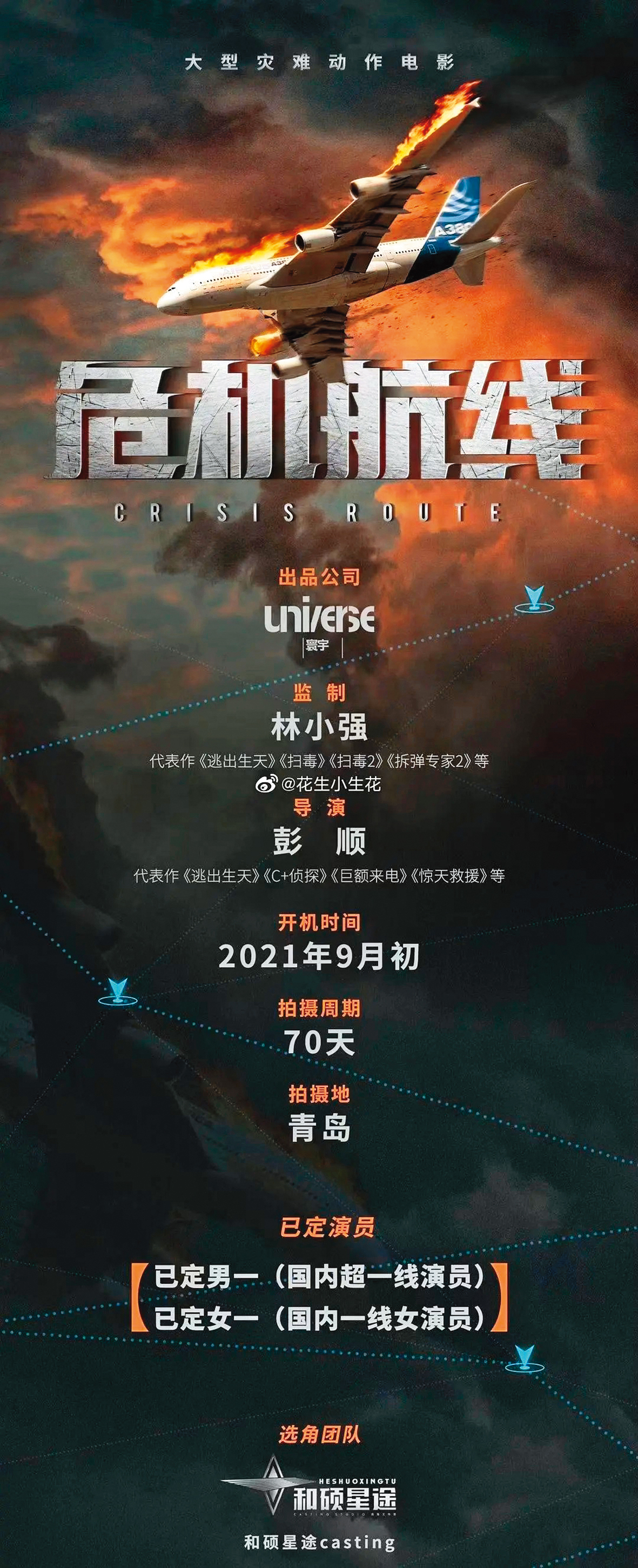 《危機航線》由彭順執導，據悉男女主角是劉德華與張子楓。