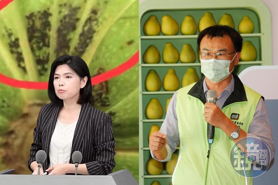 針對國台辦亮出於我國水果上驗出的害蟲照片(左圖),陳吉仲(右圖)呼籲對岸提出科學證據,不要再透過記者會隔空喊話。(翻攝自國台辦微博、本刊資料照)
