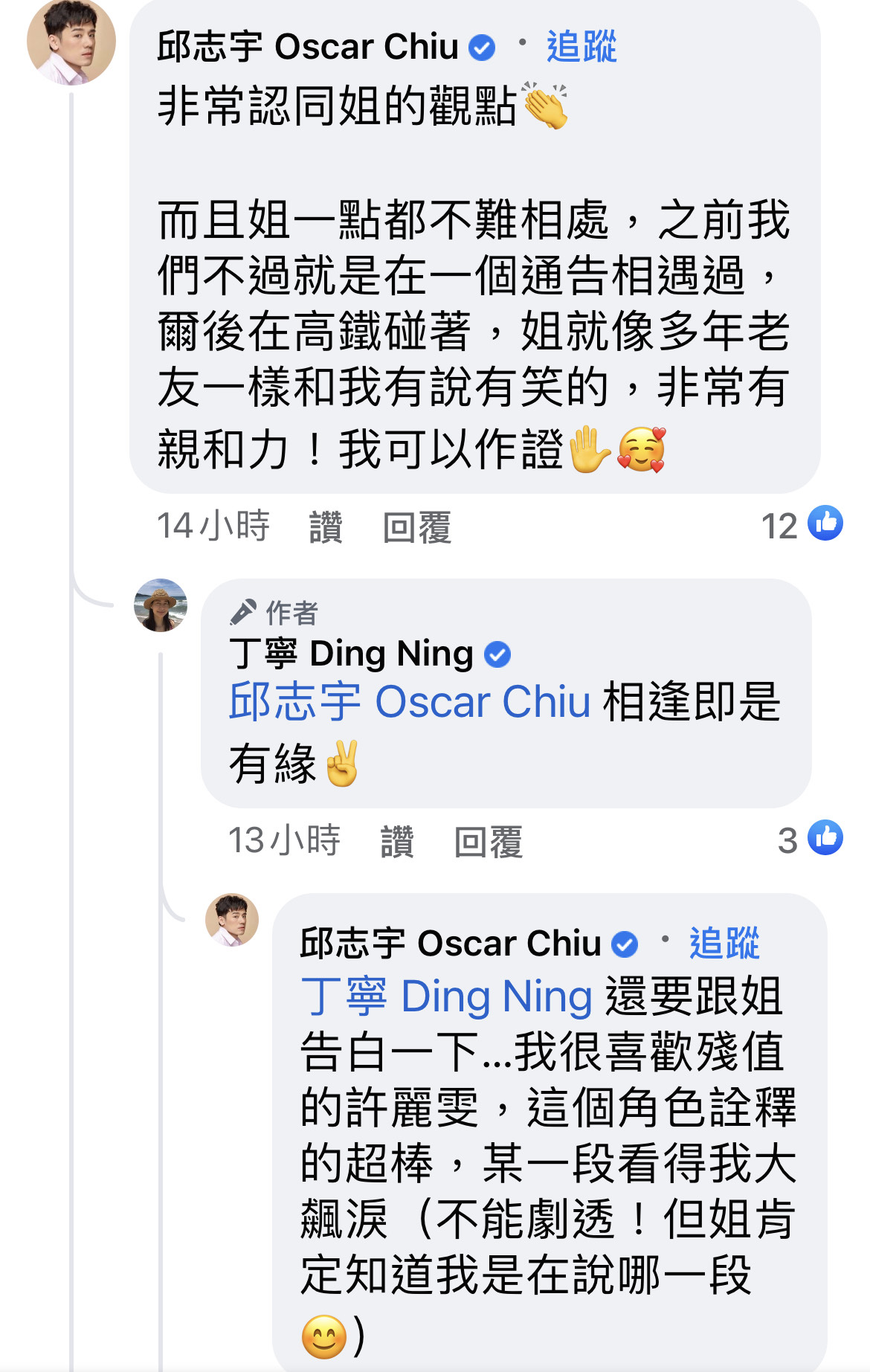 邱志宇力挺丁寧，表示對方私下為人相當和善。（翻攝自丁寧臉書）