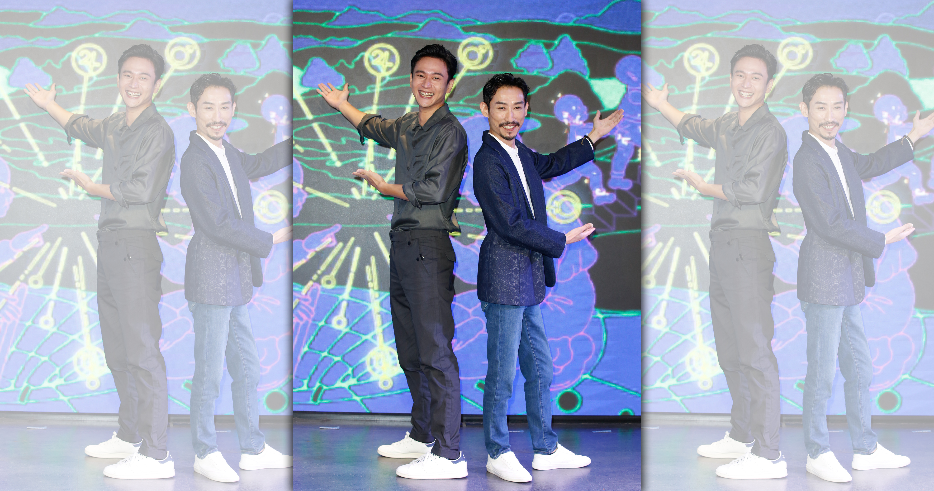 劉冠廷（左）、陳竹昇替VR〈紅尾巴 Ep.1〉挑戰英文配音。