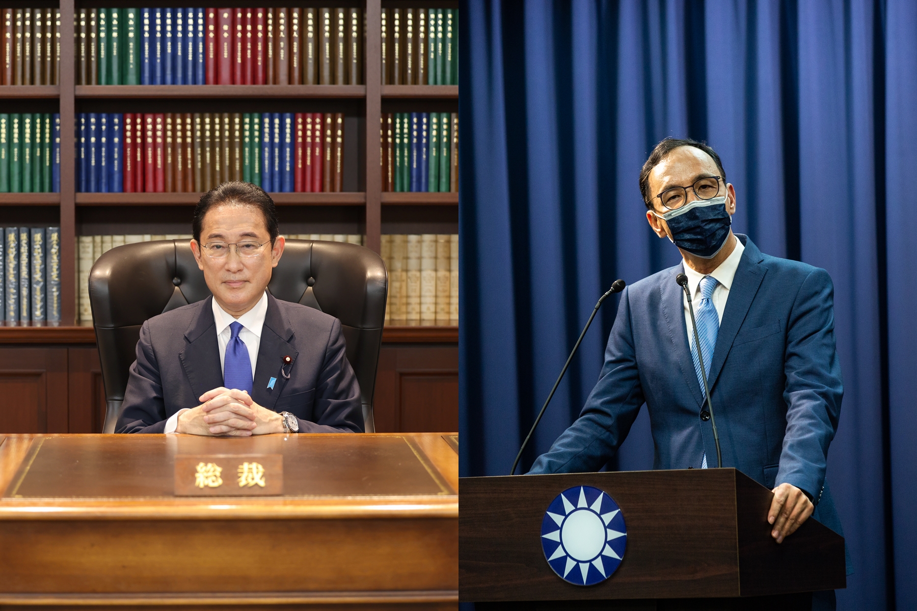 前外務大臣、現任眾議員岸田文雄（左）日前成為日本第100任首相，我國國民黨主席朱立倫（右）也發聲恭喜。（翻攝自岸田文雄twitter、本刊資料照）