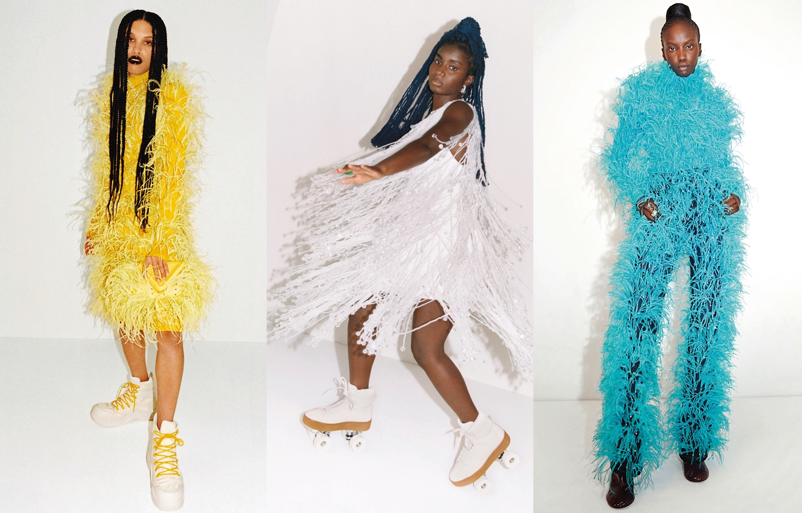 羽毛在今年早秋與秋冬季節都能在BOTTEGA VENETA中看見，此為Wardrobe 02系列，2021早秋。（BOTTEGA VENETA提供）