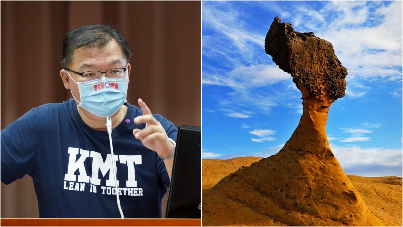 李德維（左）問故宮院長吳密察，是否應將女王頭當作國寶收藏起來。（翻攝自李德維臉書／北觀處官網）