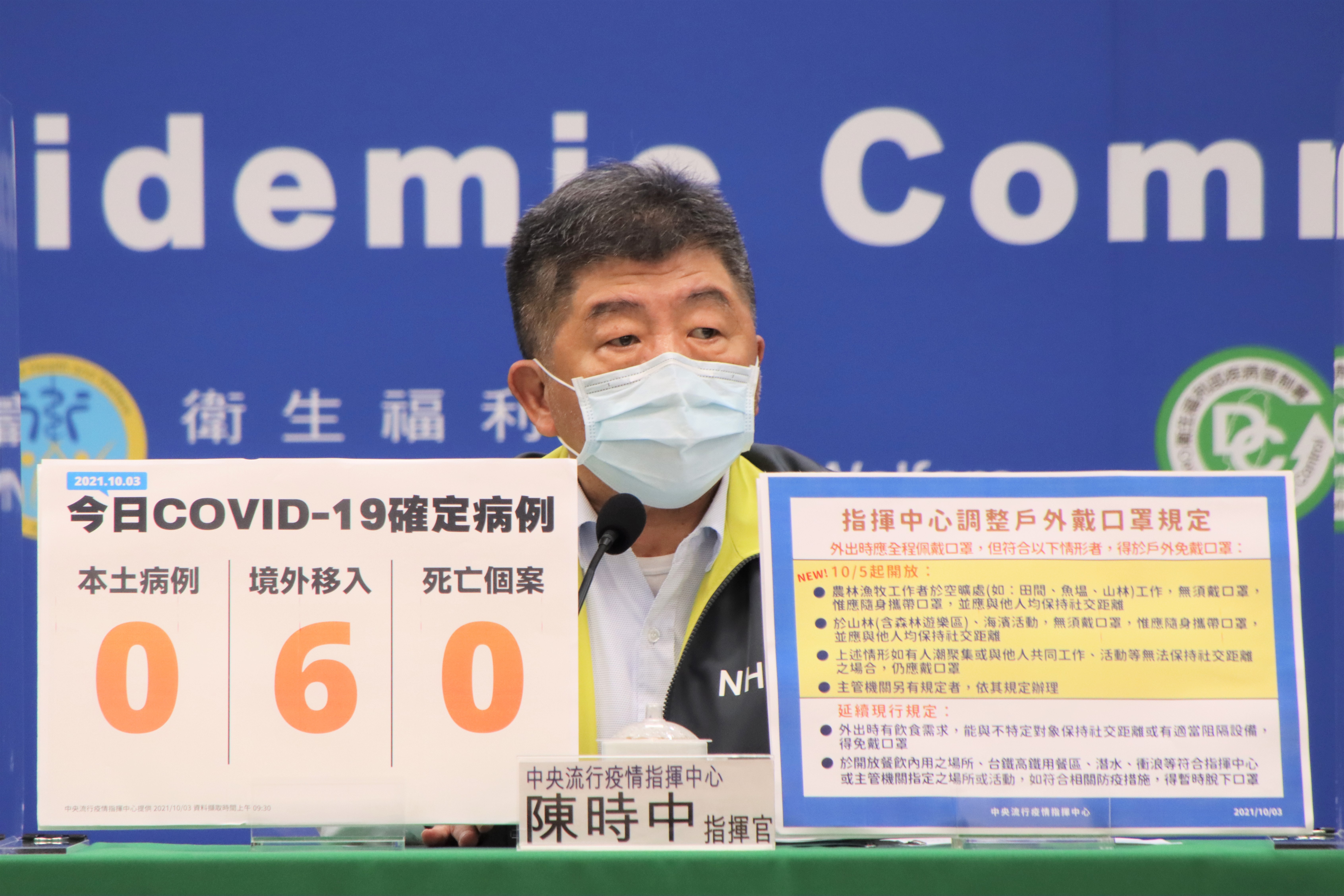 指揮官陳時中公布口罩相關規定。（指揮中心提供）