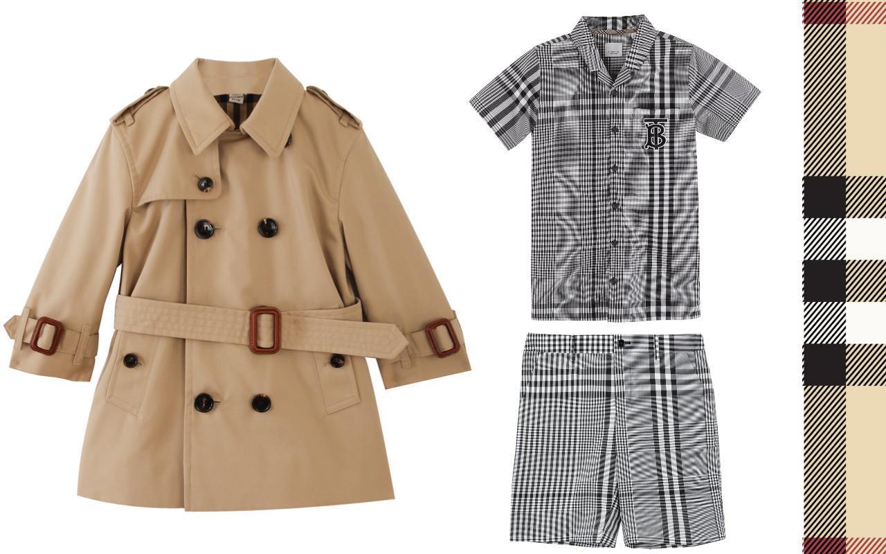 Burberry推薦單品：雙排扣卡其風衣（NT$27,500）、黑白格紋襯衫、格紋短褲（各NT$8,400）。（微風集團提供）