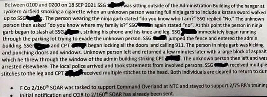 網上流出的軍事文件截圖,案件中的相關人名已被塗黑處理。(翻攝Reddit論壇)