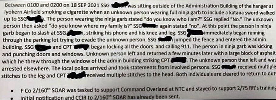 網上流出的軍事文件截圖,案件中的相關人名已被塗黑處理。(翻攝Reddit論壇)