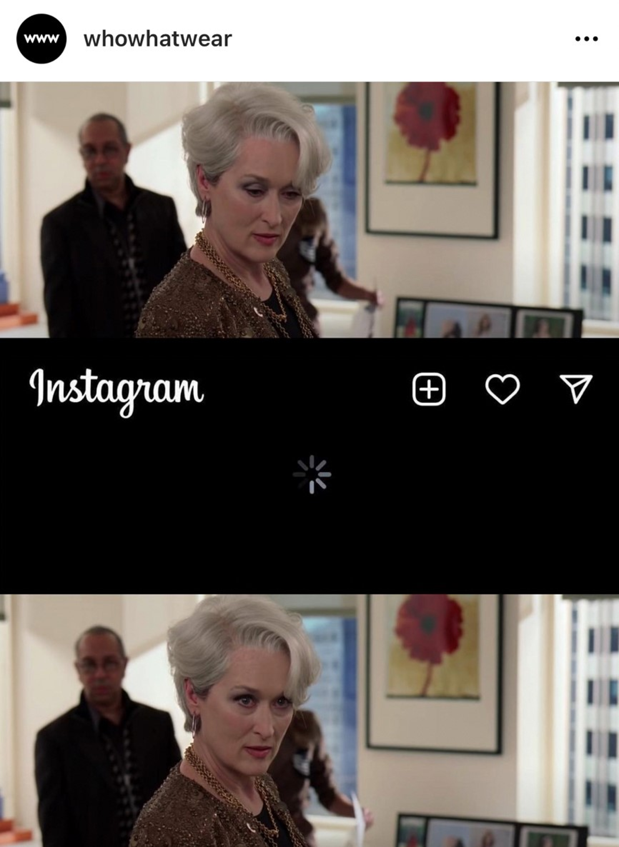 看到IG癱瘓，時尚女魔頭米蘭達表示：＿＿＿＿。（翻攝Whowhatwear IG）