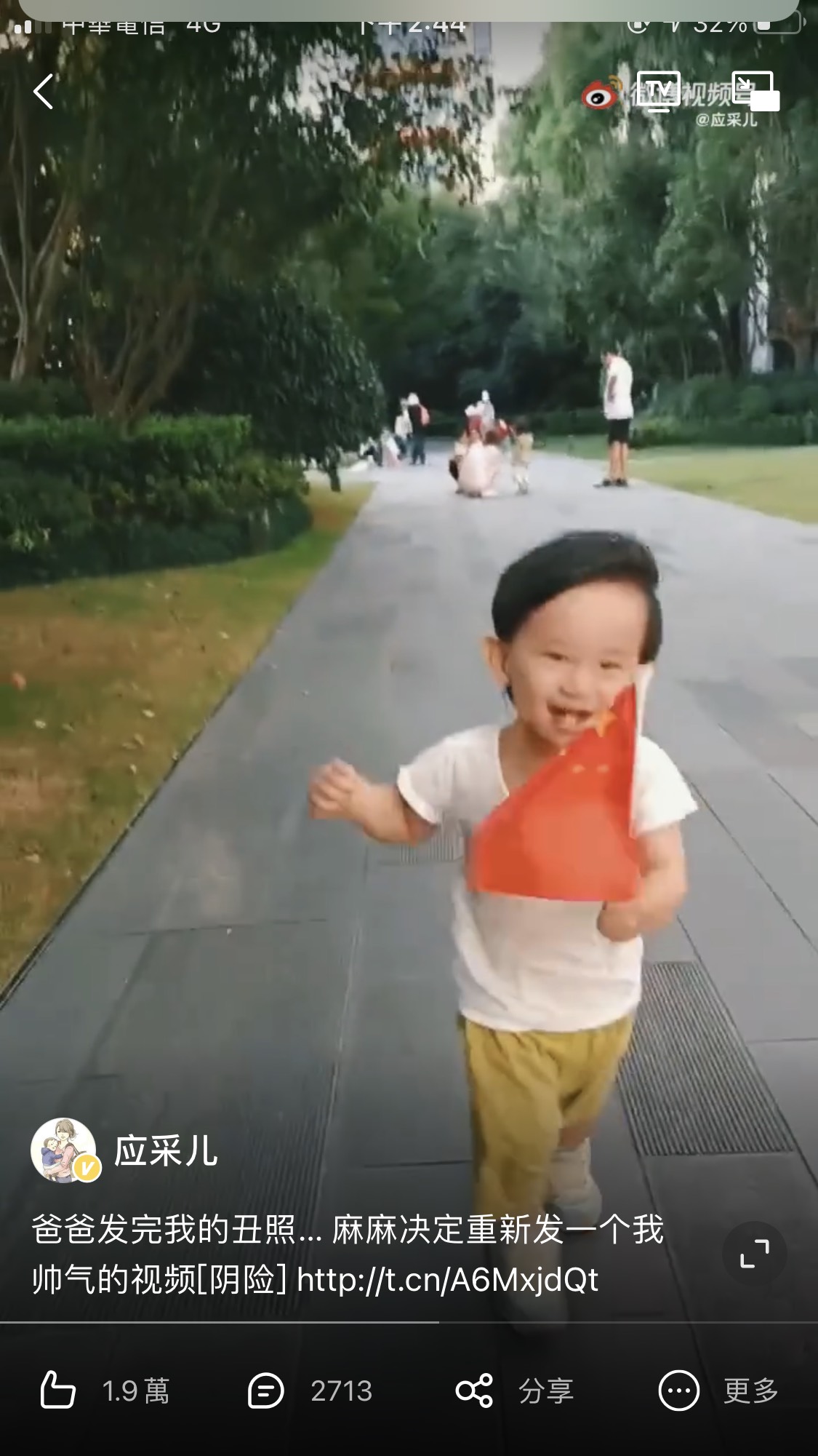 應采兒昨天放上小兒子的新照片,大家才發現小孩長大了。(翻攝自應采兒微博)