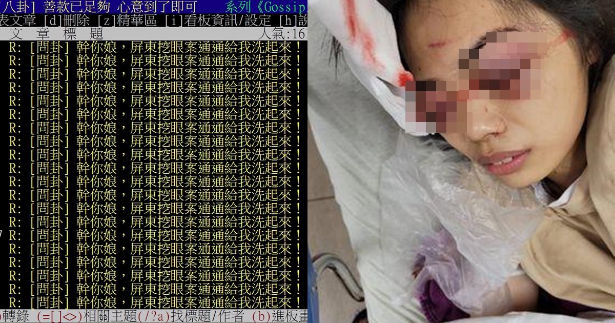 鄉民不想看到屏東挖眼案新聞沉下去，狂刷討論串，並響應捐款。（翻攝自PTT、爆料公社）