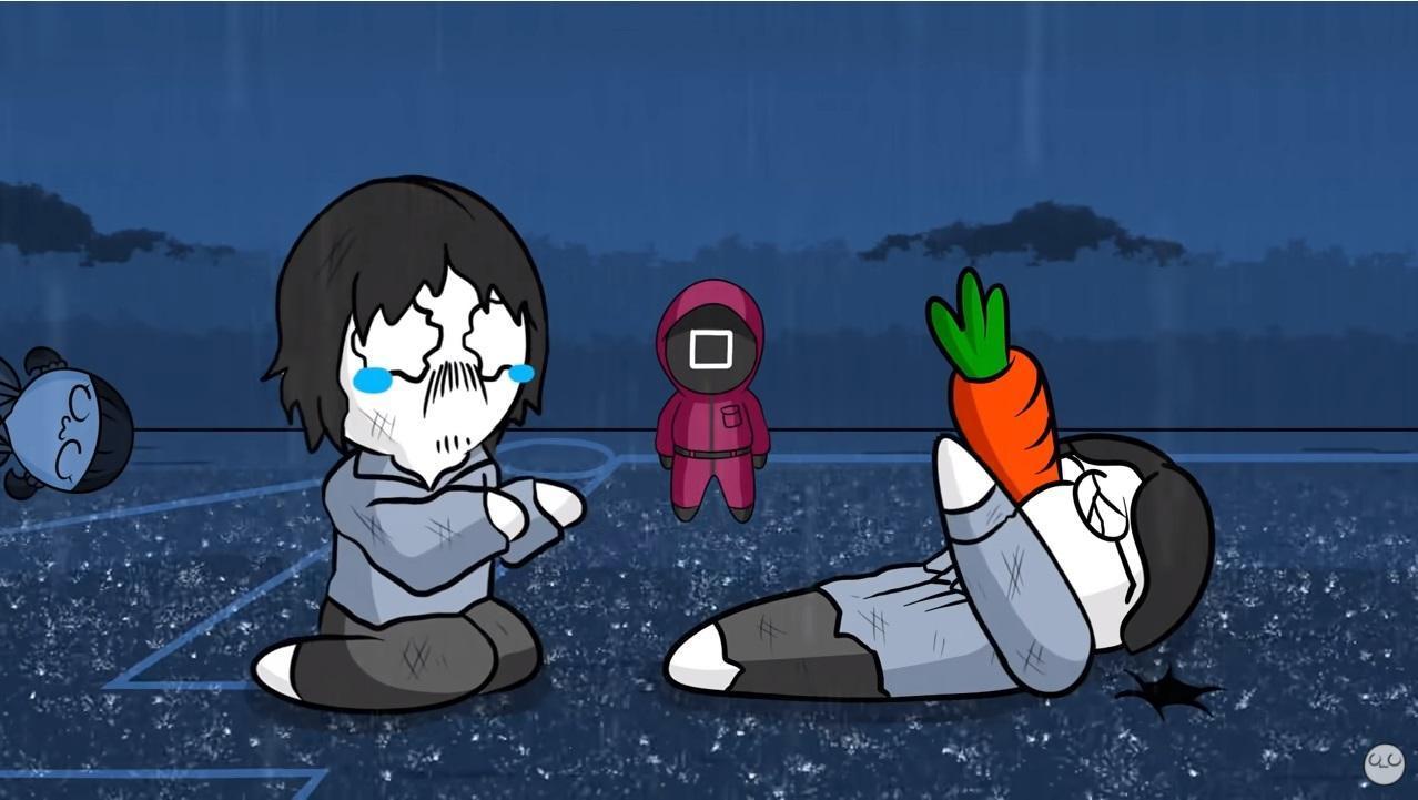 動畫以胡蘿蔔代替戲劇裡的刀子。(翻攝YouTube頻道「소맥거핀」)