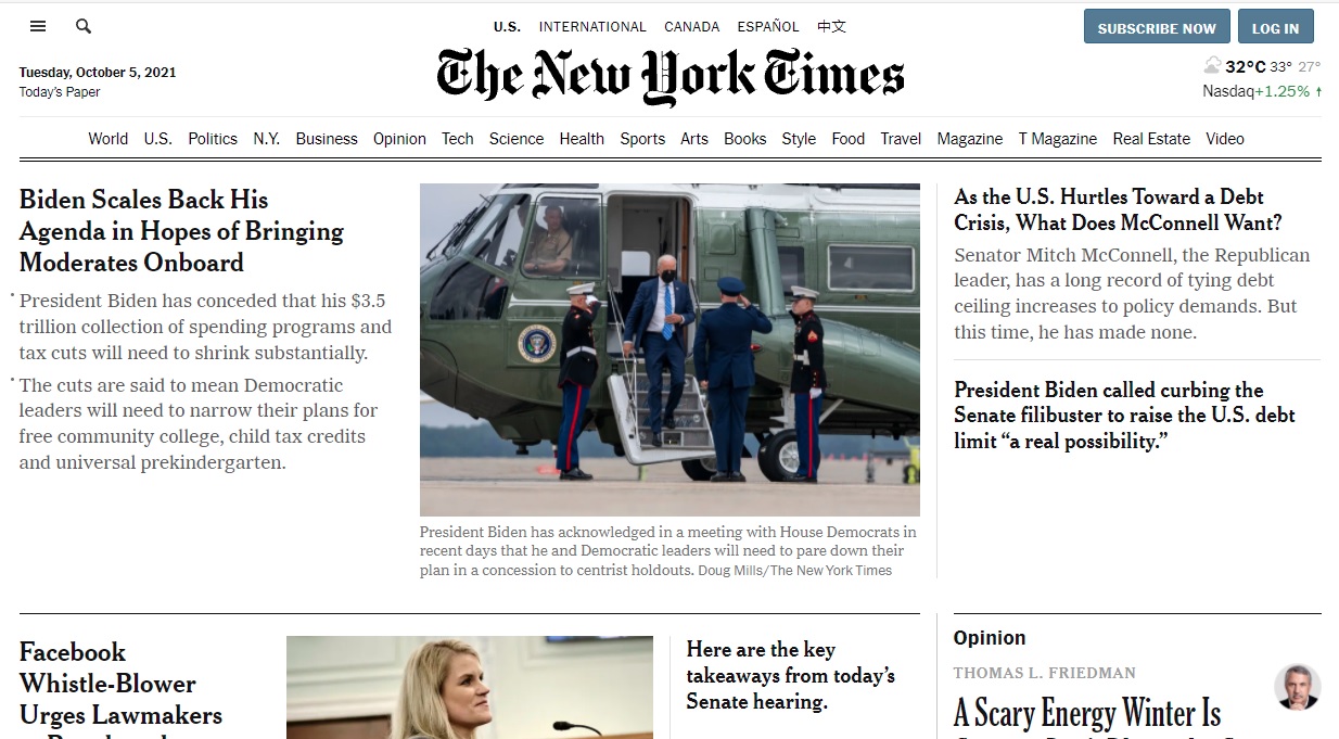 全球媒體面臨數位轉型，紐約時報是少數成功的媒體。（翻攝 New York Times 官網）