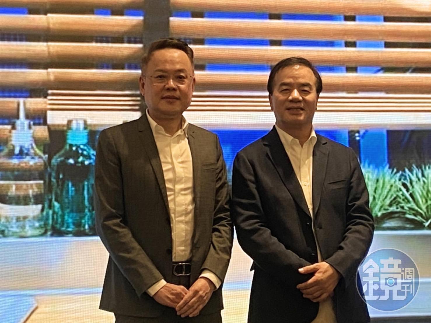 上揚國際董事長林聰麟（左）與三本建設董事長王燕鴻（右）聯手在小檜溪重劃區推案。