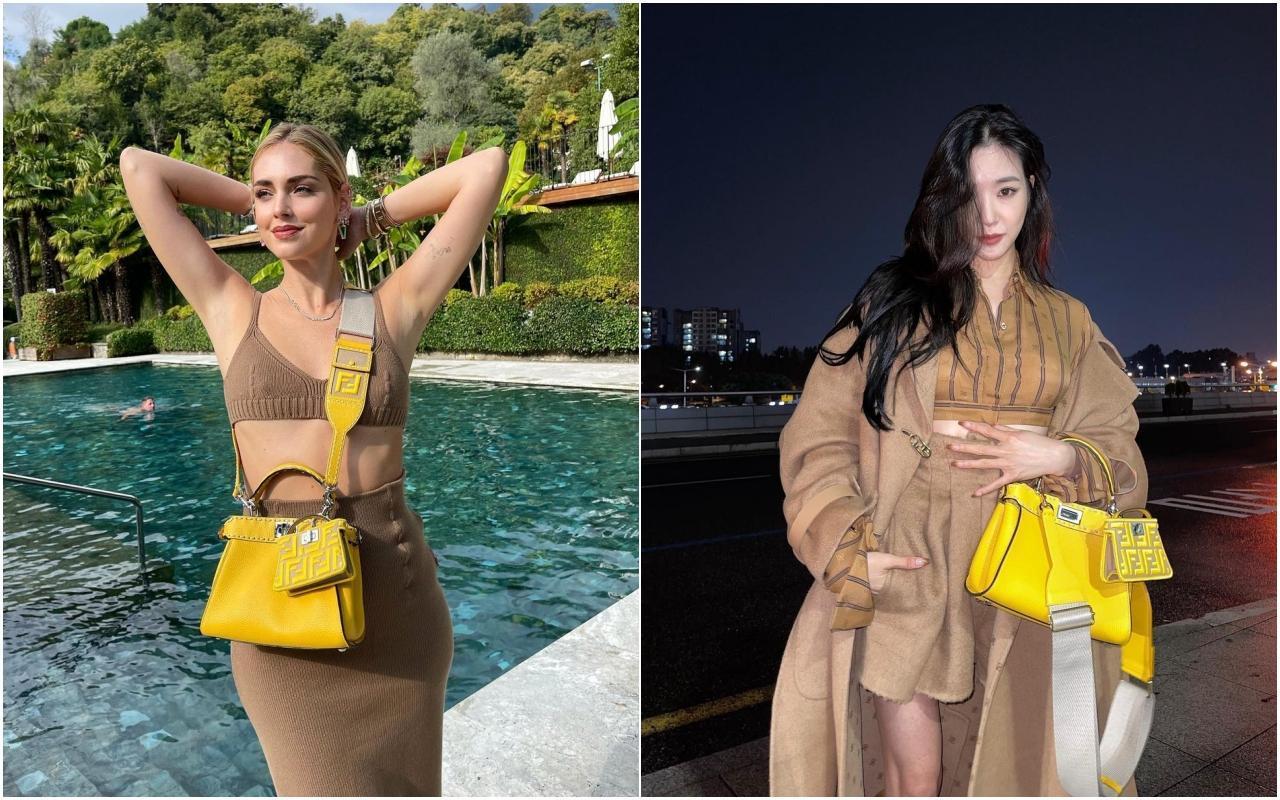 (左起)Chiara Ferragni、韓國的Tiffany已經率先示範含羞草黃Peekaboo限定系列。(翻攝自Chiara Ferragni與Tiffany IG)