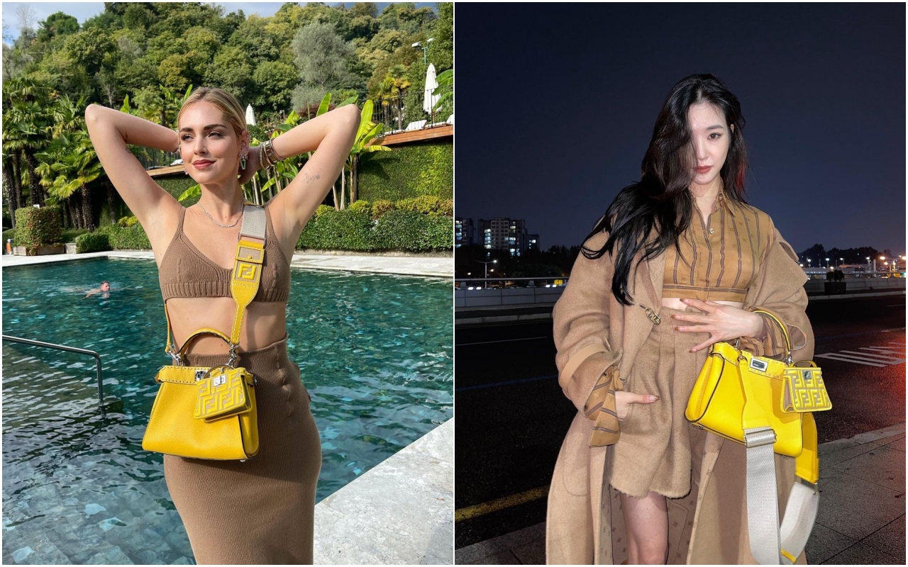 （左起）Chiara Ferragni、韓國的Tiffany已經率先示範含羞草黃Peekaboo限定系列。（翻攝自Chiara Ferragni與Tiffany IG）