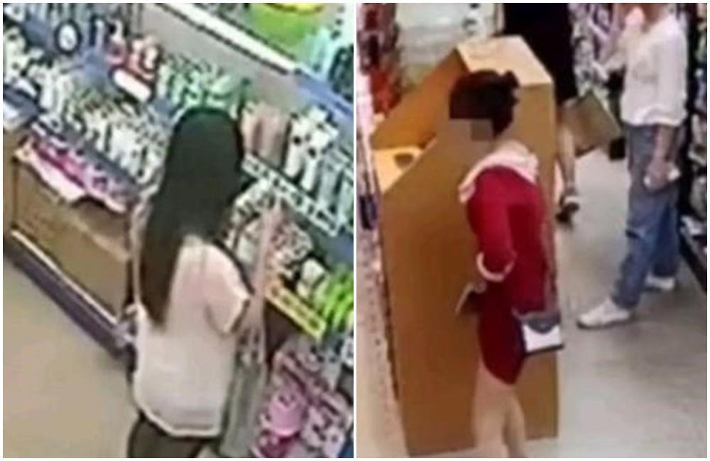 監視器多次拍到孫女偷竊化妝品的行為。(翻攝網易)