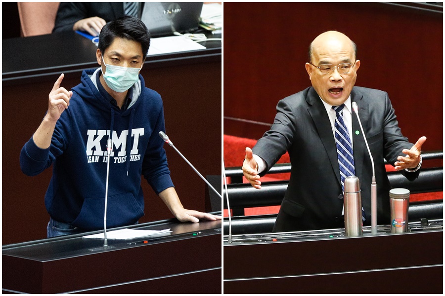 蔣萬安（左）質詢問及「精神衛生法」的進度，蘇貞昌（右）表示將拚拚看這期送立院。（本刊資料照）