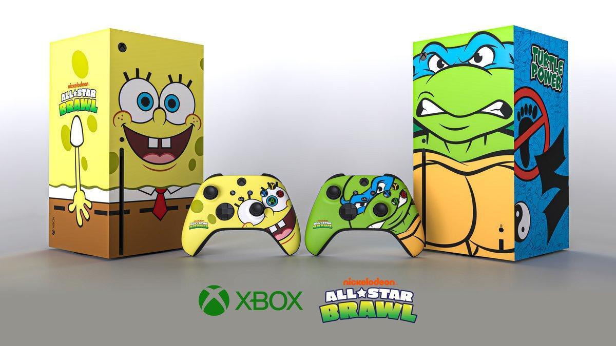 微軟推出「海綿寶寶」「忍者龜」Xbox Series X特製機,只送不賣。(翻攝自@Xbox Twitter)