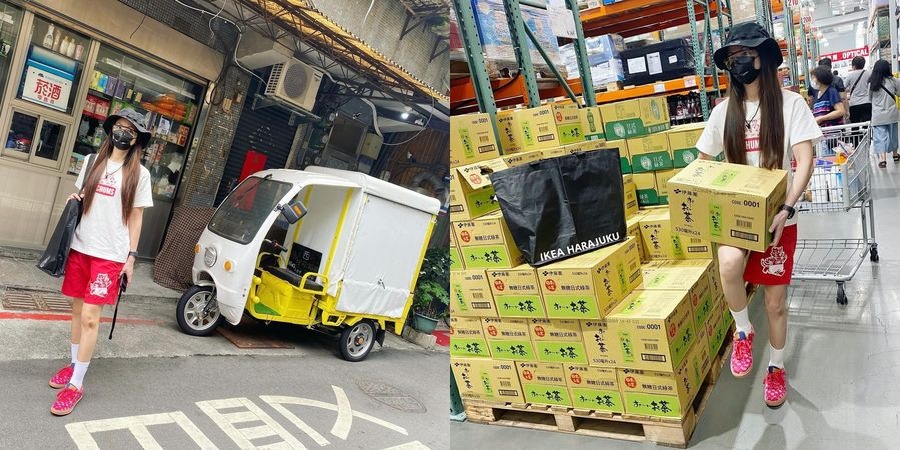 李千那一身休閒打扮，在賣場搬貨。（翻攝自李千那IG）