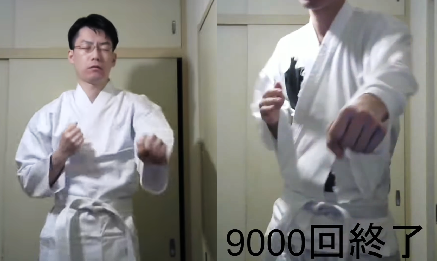 《獵人》鐵粉樽江持續直播每天打一千次感謝的正拳，除了道服練到破爛，網友驚嘆拳法真的進步超多，人也變得精瘦。（圖片翻攝Youtube頻道「樽江突撃」）