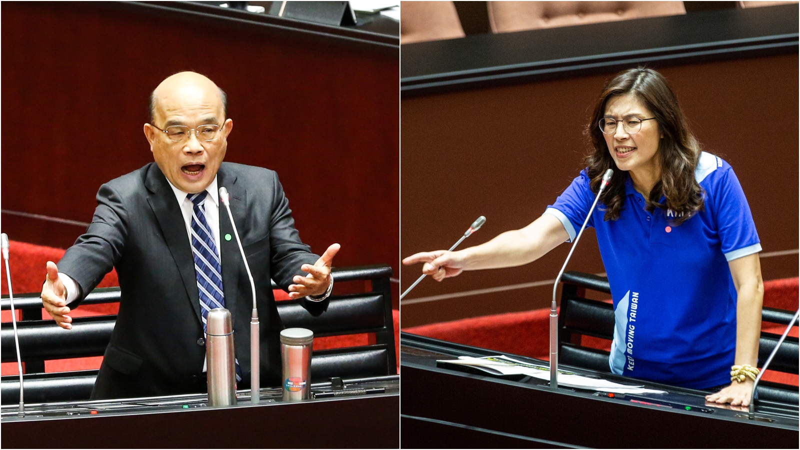 蘇貞昌（左）和鄭麗文（右）在議場上唇槍舌戰，爆發激烈口角。（本刊資料照）