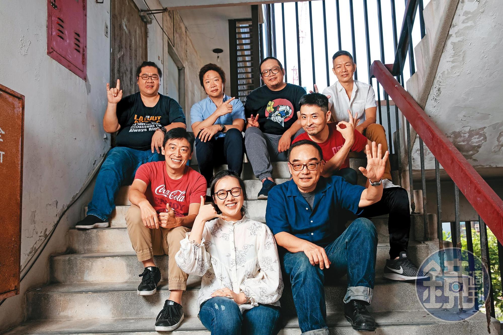 《廢棄之城》導演易智言(前排右)與西基動畫製作團隊:製作協調汪羿(前排左)、動態模擬組長周宏林(中排左起)、材質指導黃柏寧、構圖組長林家弘(後排左起)、特效組長謝承錦、燈光指導柳公仁、動畫導演鍾元勝。