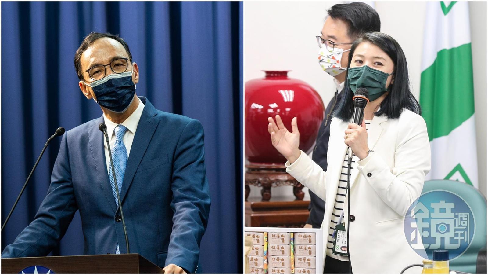 黃國書認了曾當國民黨線民,朱立倫(左)卻撇清稱是大時代的情治單位,民進黨發言人顏若芳(右)痛批。(本刊資料照)