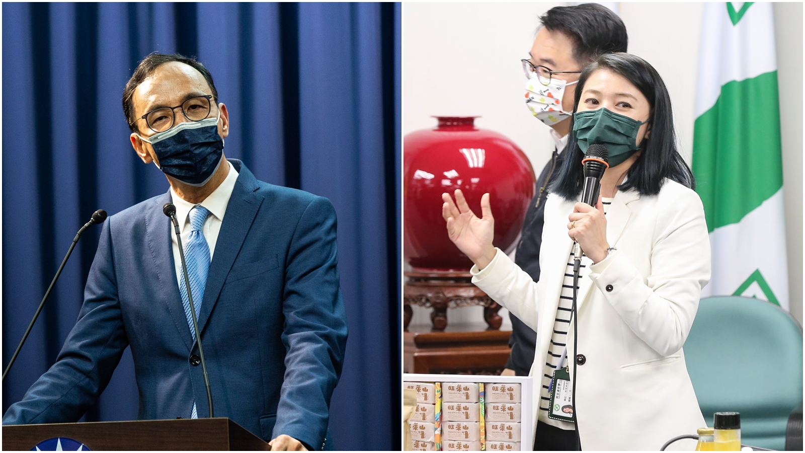 黃國書認了曾當國民黨線民，朱立倫（左）卻撇清稱是大時代的情治單位，民進黨發言人顏若芳（右）痛批。（本刊資料照）